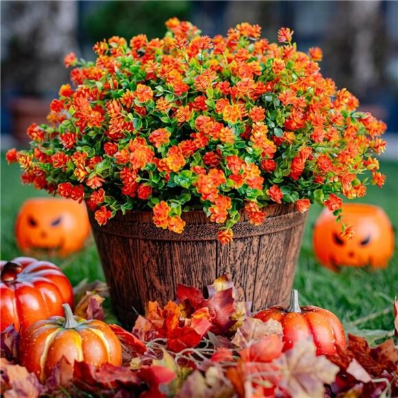 Artificial Fall Flowers Outdoor Fake Mums - 12 Bundles Fake Plants UV Resistant - Picture 5 of 7